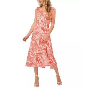 CeCe Coral and White Midi Dress